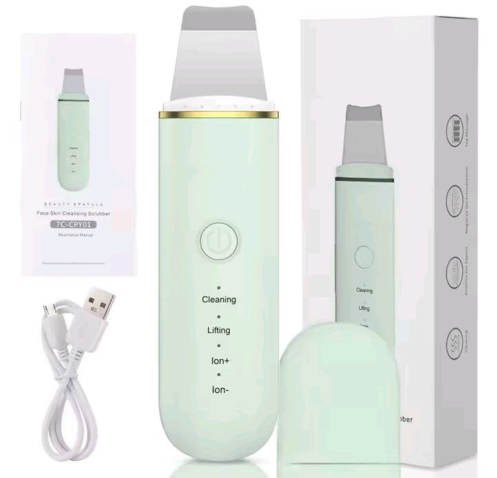 CARER SPARK Épurateur de Peau Ultrasonique - Spatule Visage à Ultrasons EMS Ions Lumière Rouge et Bleue, 4 Modes pour Nettoyage en Profondeur Élimination des Points Noirs Exfoliation Douce