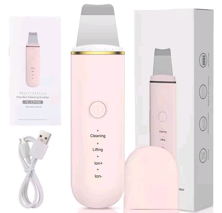 CARER SPARK Épurateur de Peau Ultrasonique - Spatule Visage à Ultrasons EMS Ions Lumière Rouge et Bleue, 4 Modes pour Nettoyage en Profondeur Élimination des Points Noirs Exfoliation Douce